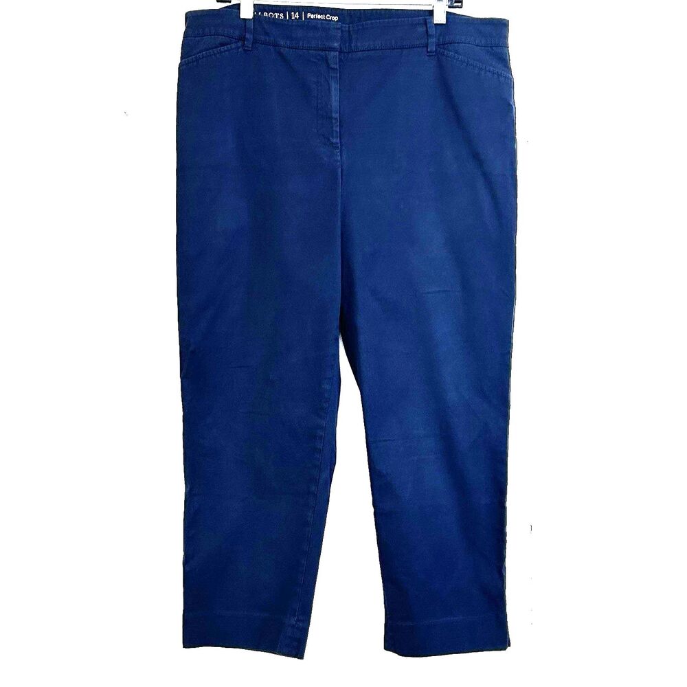 Talbots Women Chino Perfect Crop Pants Size 14 Navy Blue Straight Pockets Pants.